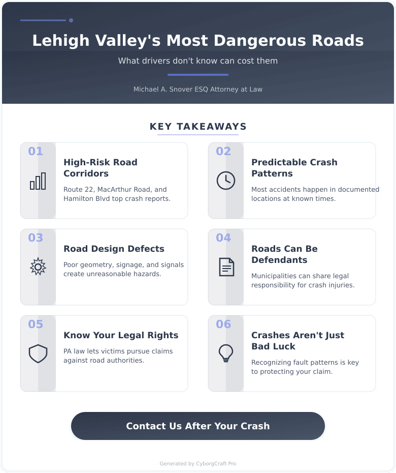 Infographic: The Lehigh Valley Roads That Cause the Most Car Accidents - And What Drivers Don't Know - Key concepts and takeaways