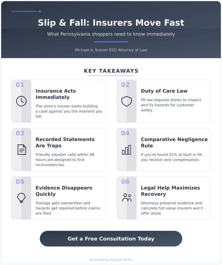 Infographic: You Slipped at a Pennsylvania Store - Here's Why the Insurance Company Is Already Working Against You - Key concepts and takeaways