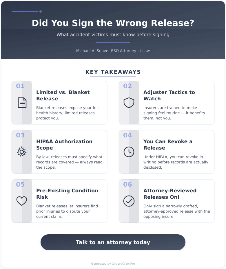 Infographic: I Signed a Medical Release After My Accident - Did I Just Ruin My Personal Injury Case? - Key concepts and takeaways