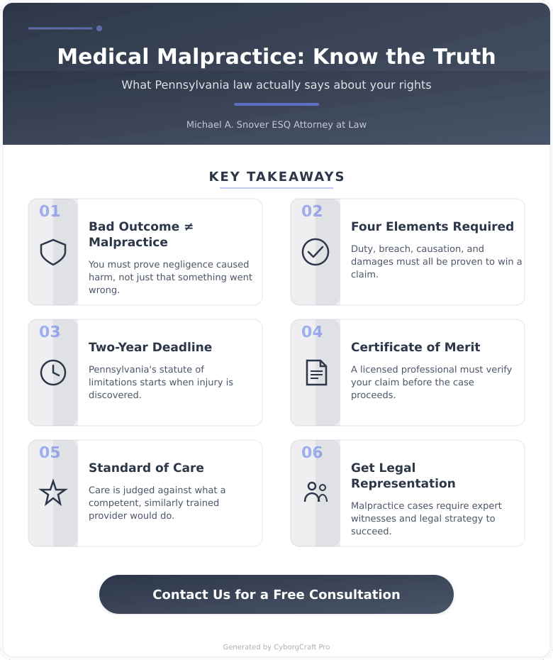 Infographic: 5 Things Lehigh Valley Residents Get Wrong About Medical Malpractice Claims (And What the Law Actually Says) - Key concepts and takeaways